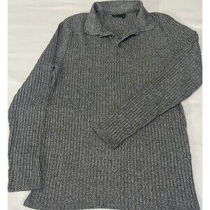 ASOS Design Gray Ribbed Knit Long Sleeve Polo Shirt Mens XL Made in Turkey.